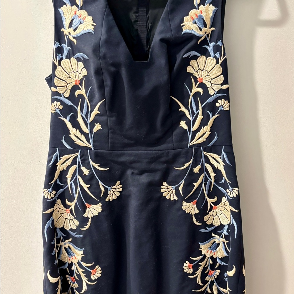 Anthropologie Midnight Blue Dress with Floral Embroidery